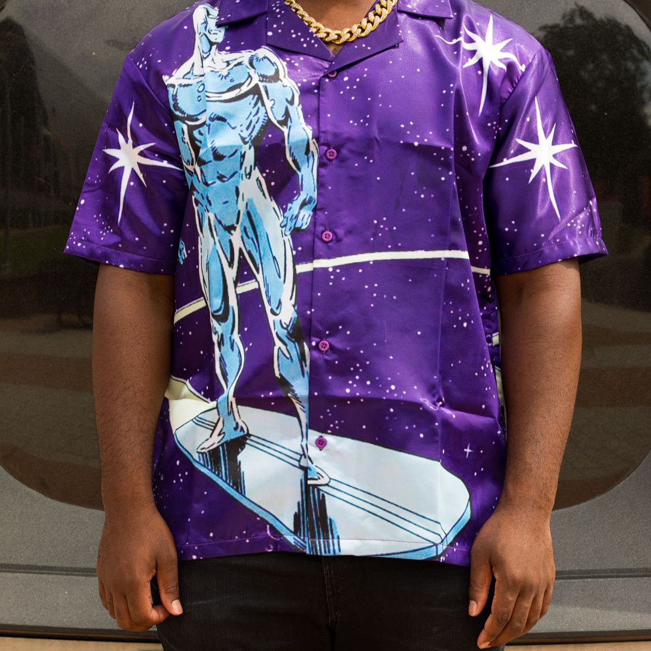 “Surfer galaxy” Silk Button up Shirt